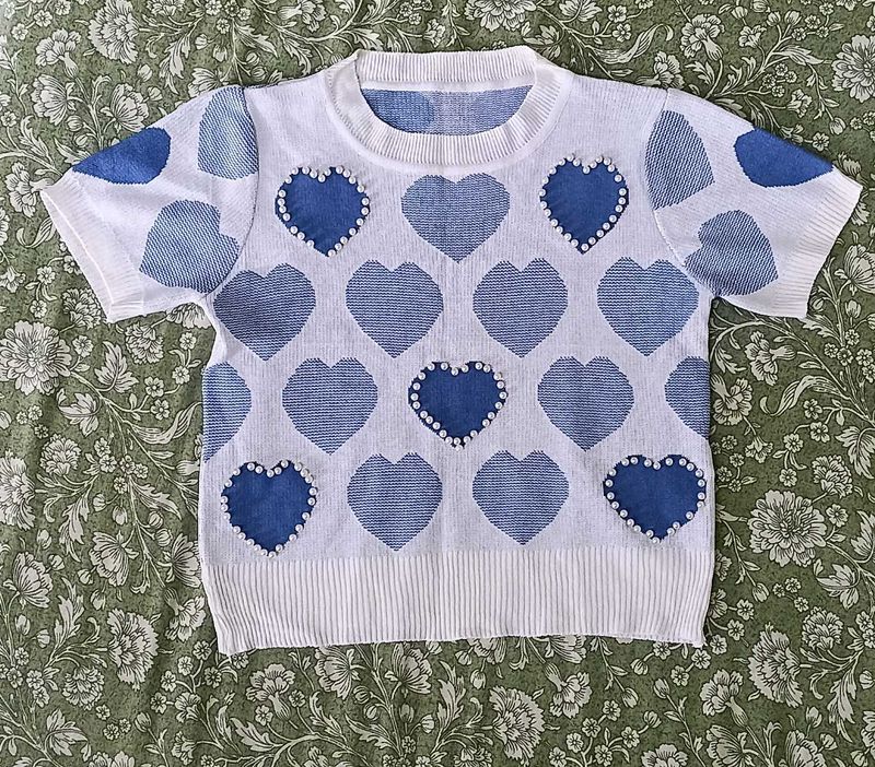 Blue Heart Knit Top