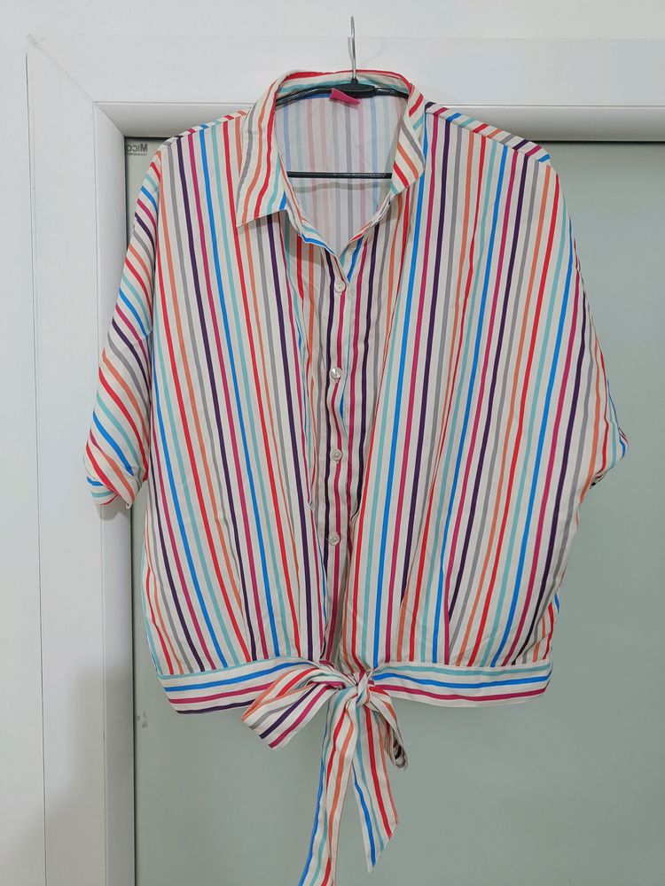 Multicolored Stripes Shirt Style Top
