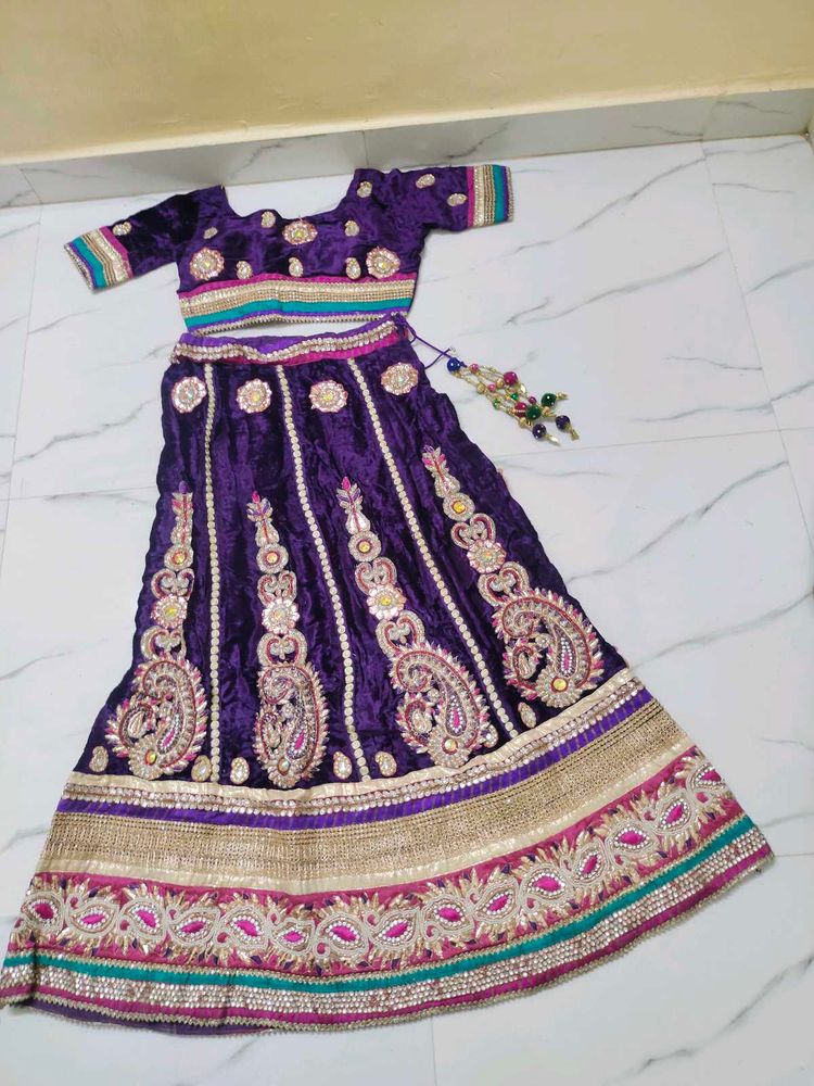 Purple Velvet Lehenga Choli Set