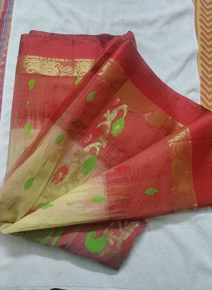 Beautiful Yellow Red Cotton Saree