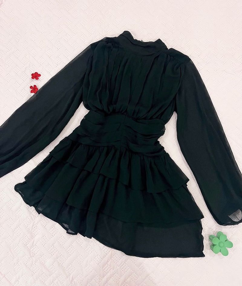 Elegant Black Tiered Mini Dress