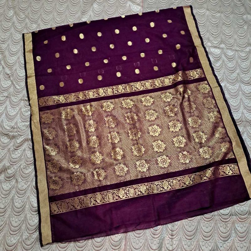 Jamun Colour Cotton Polyester Saree