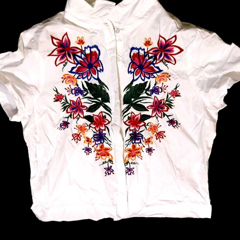 Floral Embroidered White Shirt