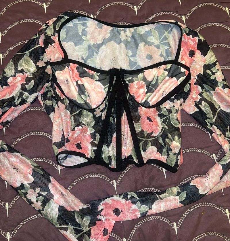 High Street Floral Mesh Corset Top