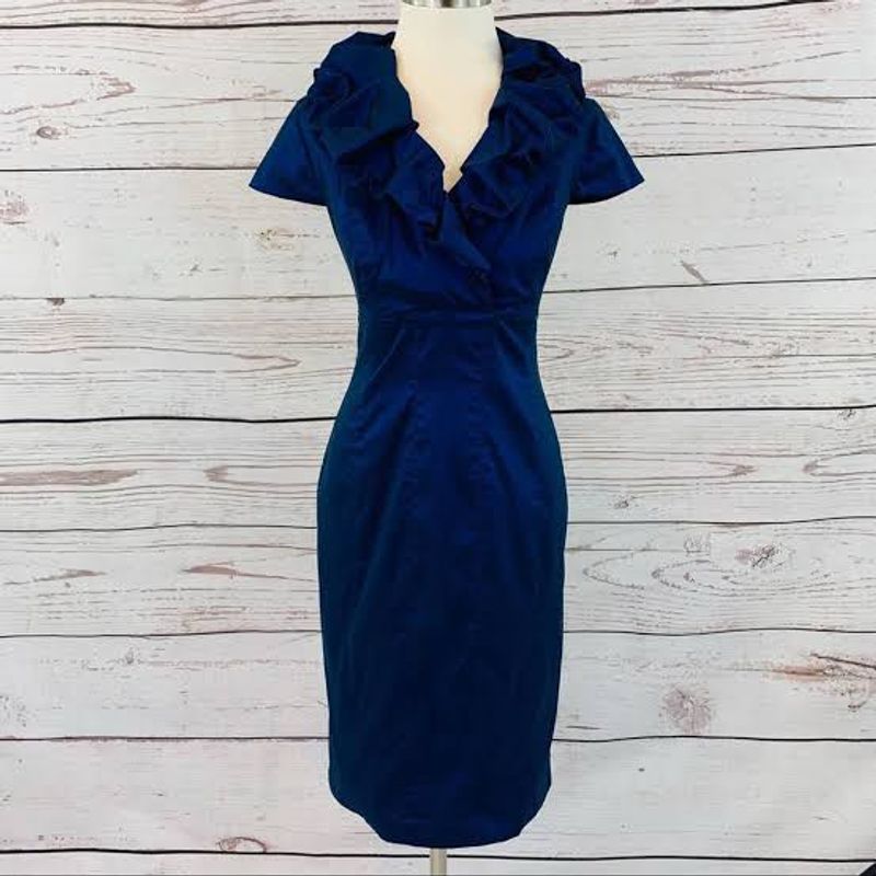 Vintage taffeta ruffled Midi sheath dress