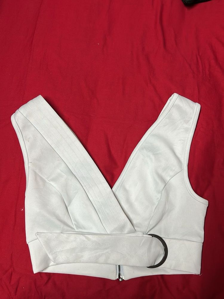 White V-Neck Crop Top