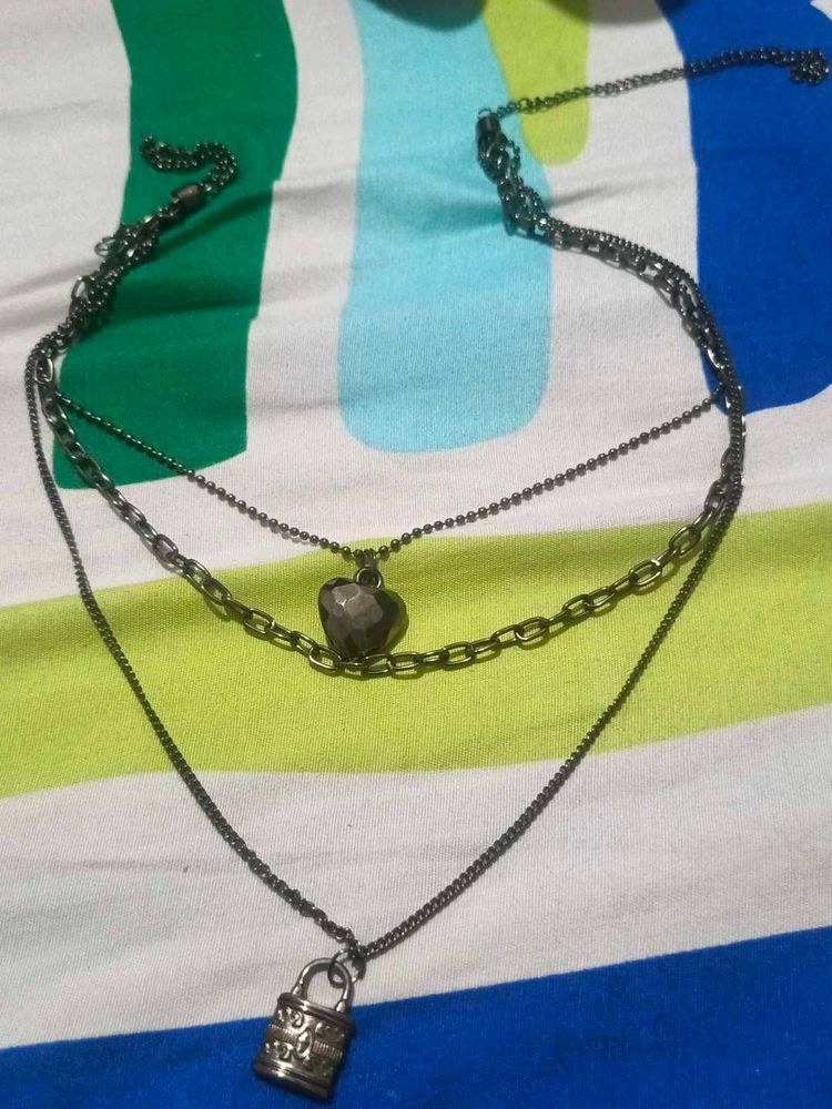 Layered Heart &amp; Lock Necklace