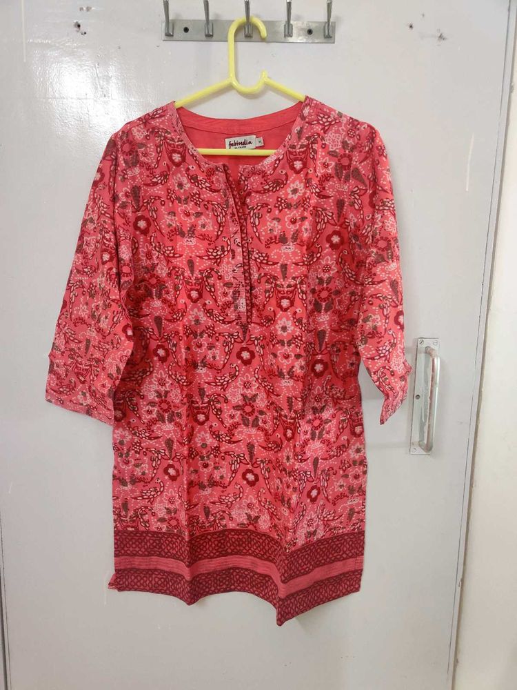 Festive Tunic Top In Coral Shade And Gold Hints