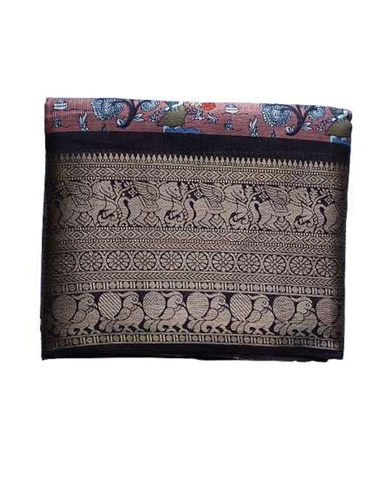 Elegant Brown Kota Silk Printed Saree with Rich Za