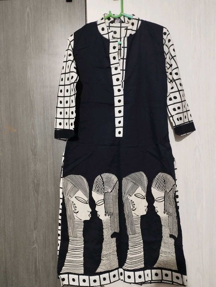 Printed Black Kurta
