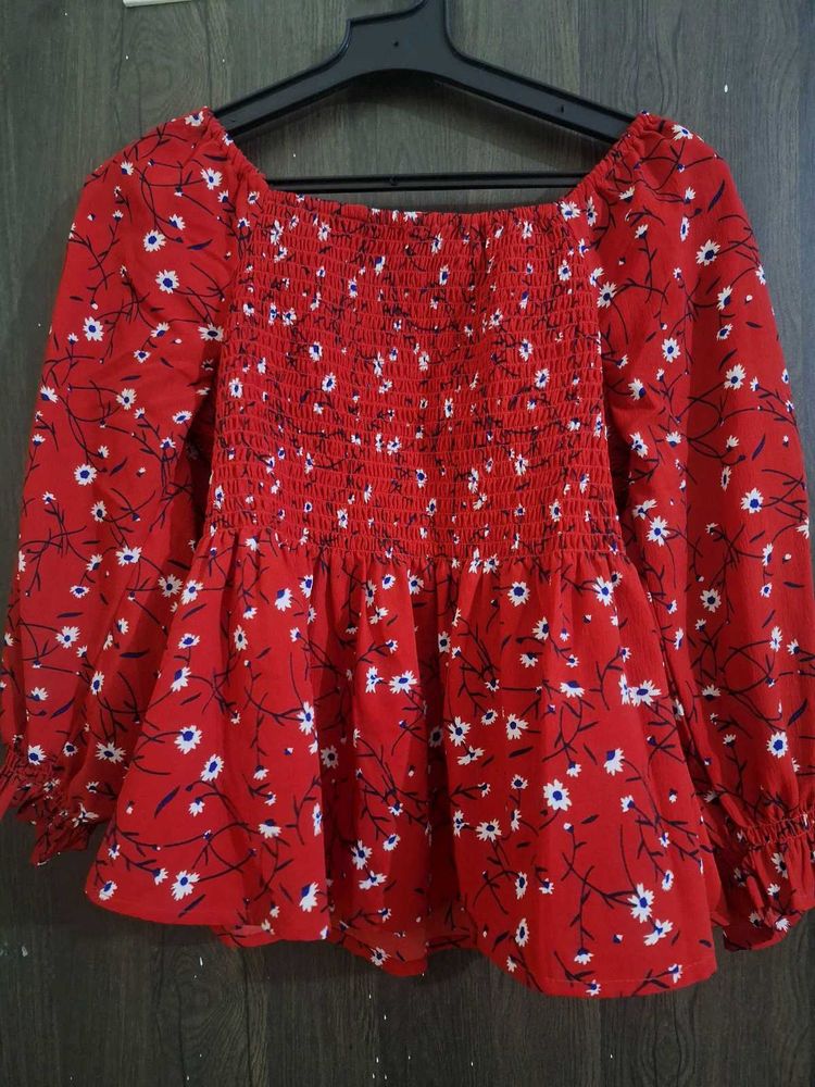 Red Floral Print Top