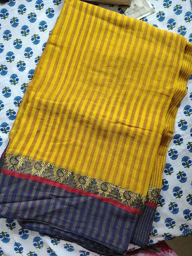 Mustard Yellow Cotton Saree
