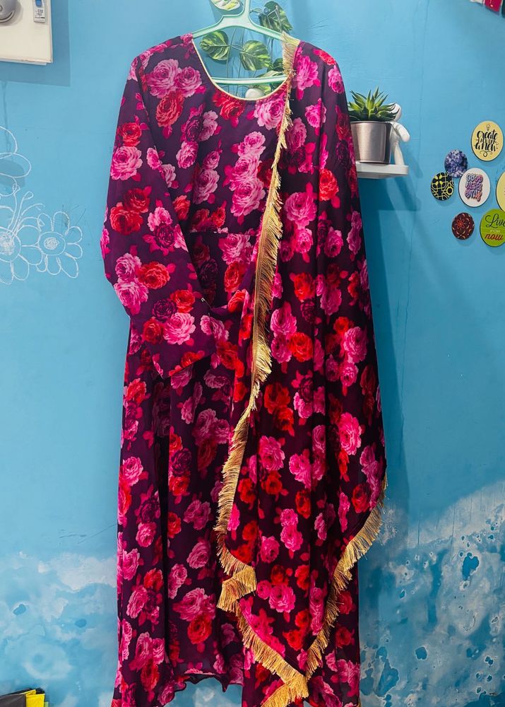 Floral Anarkali Suit With Duppata