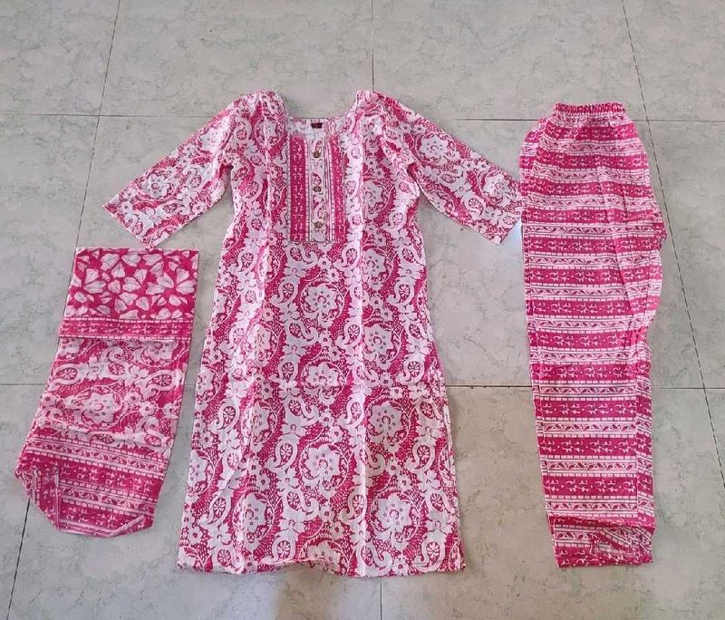 Elegant Pink &amp; White Kurta Set L and Xl available