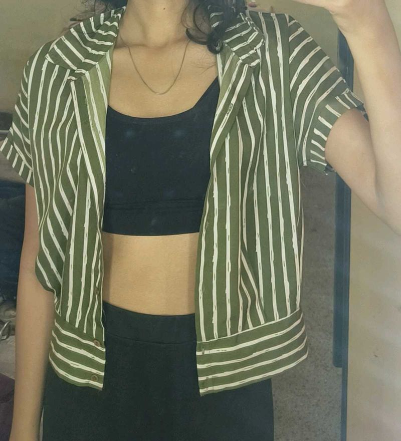 Green Striped Short Sleeve Shirt