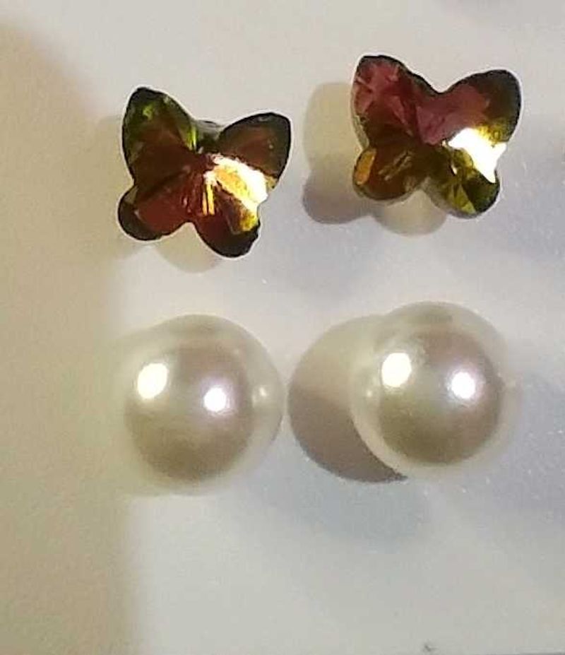 Butterfly &amp; Pearl Stud Earrings