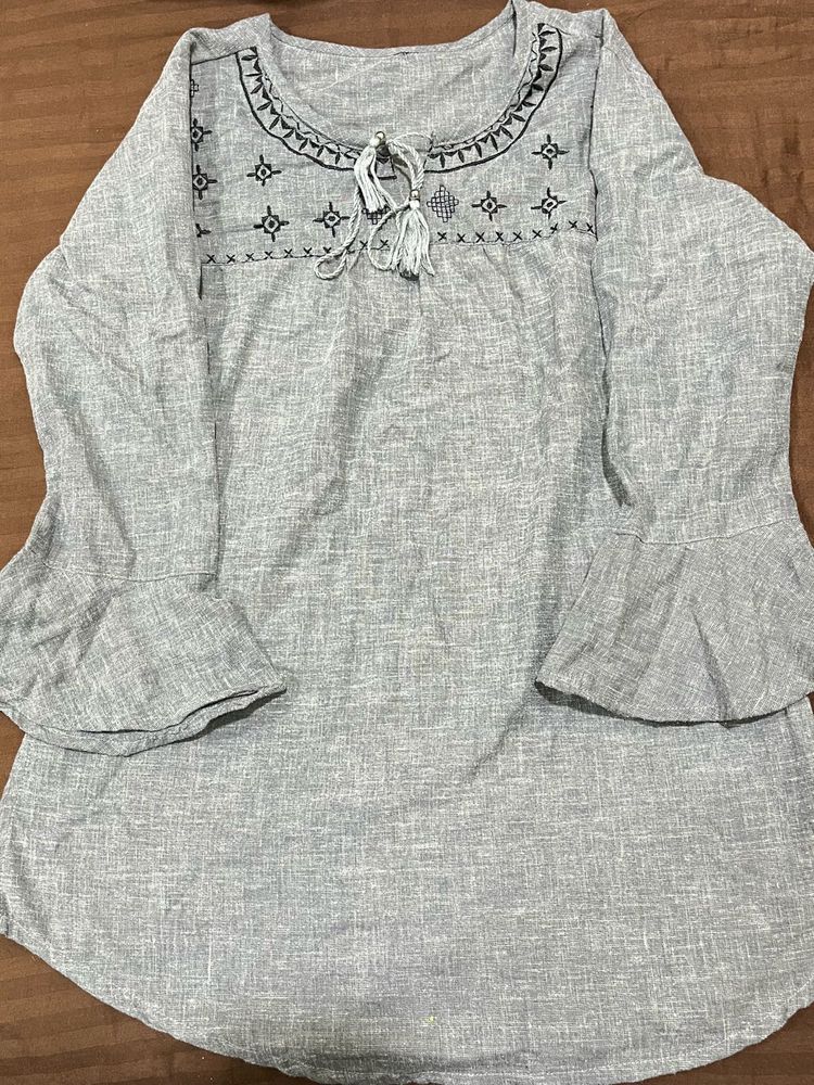 Elegant Grey Full Sleeve Half Kurta