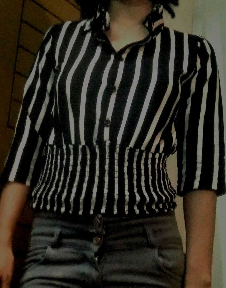 Striped Y2k Black And White Top
