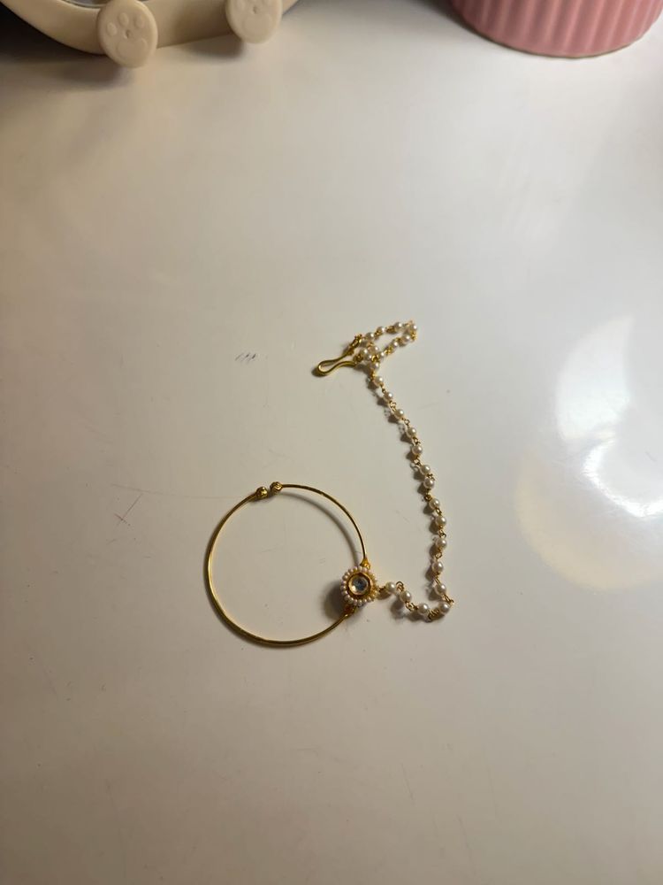 Gold Nose Ring with Chain