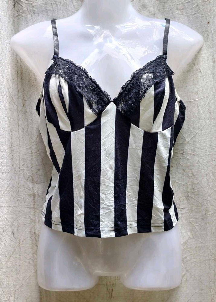 I. Striped Lace Cami Top