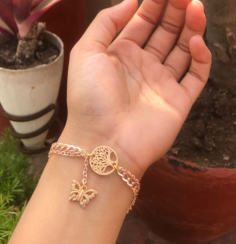 Handmade double layered chain charm bracelet