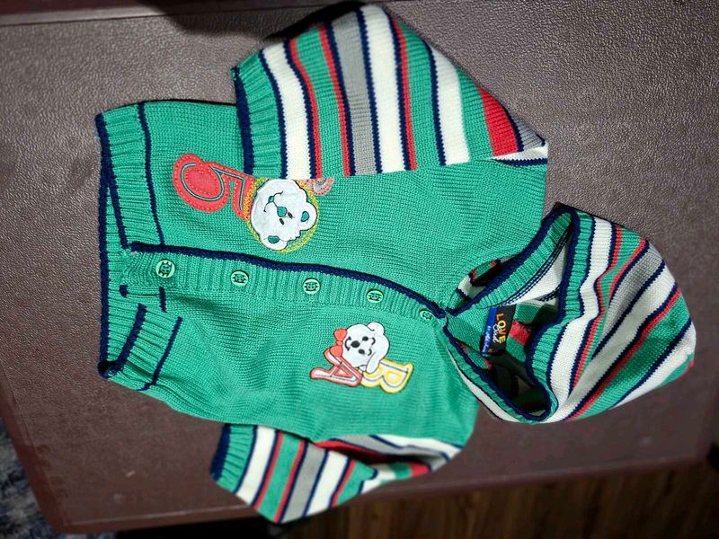 Cute Kids Green Cardigan and pants set with bib