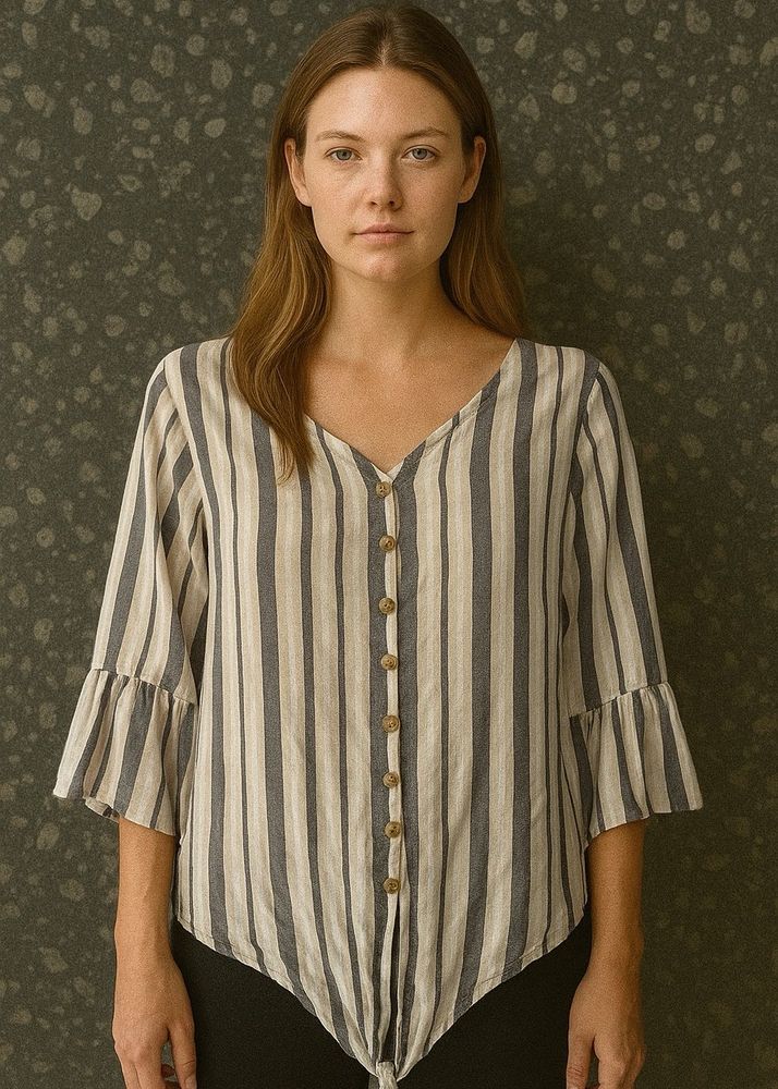Neutral Stripe Knot-Front Top