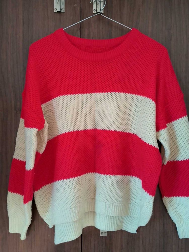 Red &amp; Cream Striped Knit Sweater