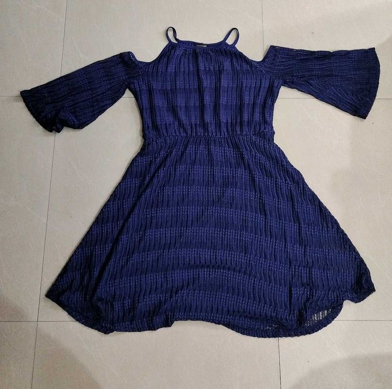 Navy Blue Cut Out Shoulder Dress