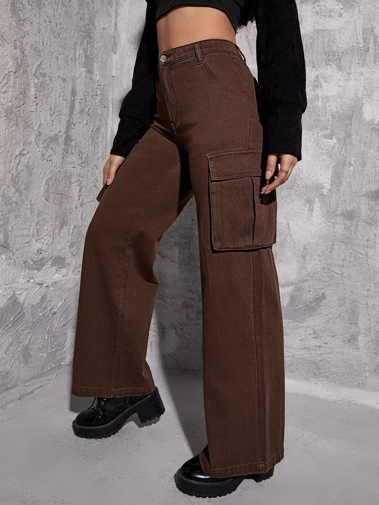 Brown Wide Leg Cargo Jeans