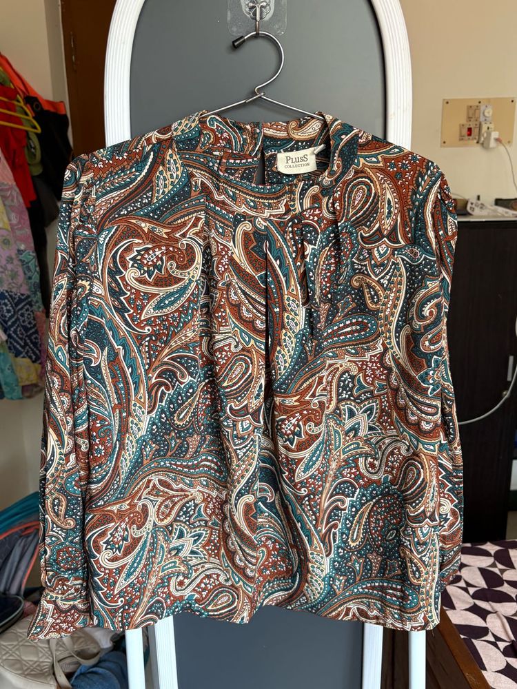 Paisley Print Long Sleeve Work Blouse
