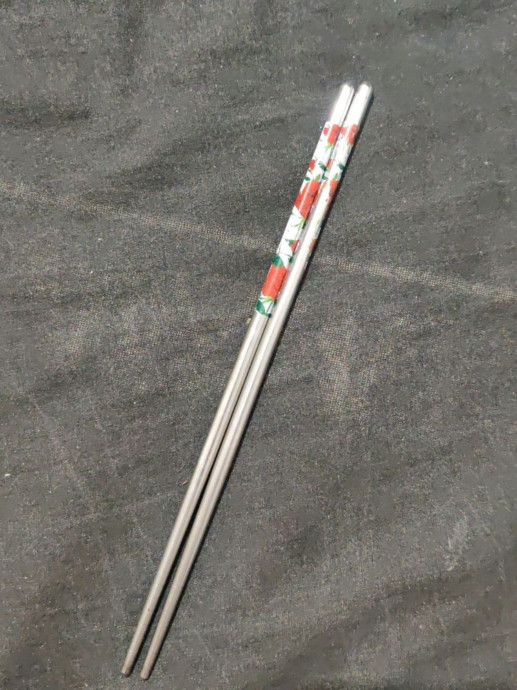 Steel Chopsticks Red Rose Print Reusable