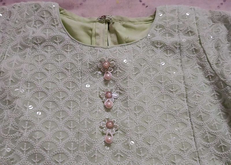 Embroidered Green Sharara
