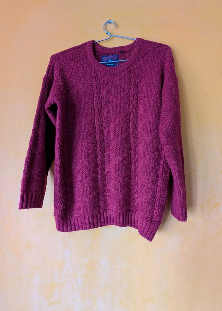 Dark pink Knit Pullover Sweater