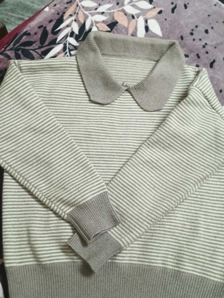 Striped Knit Collared Sweater