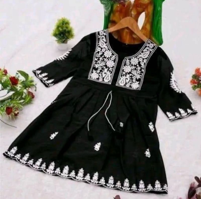 Black A-line Georgette Kurti with Embroidery