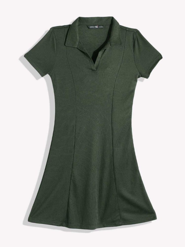 Olive Green Ribbed Dress