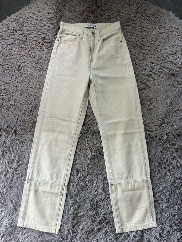 Beige Straight Leg Jeans