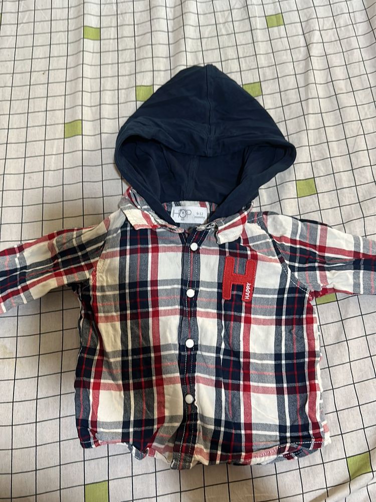 Checkered shirt With Attached hoodie