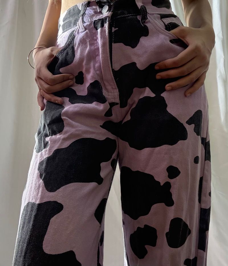 Cow Print High Waisted Jeans