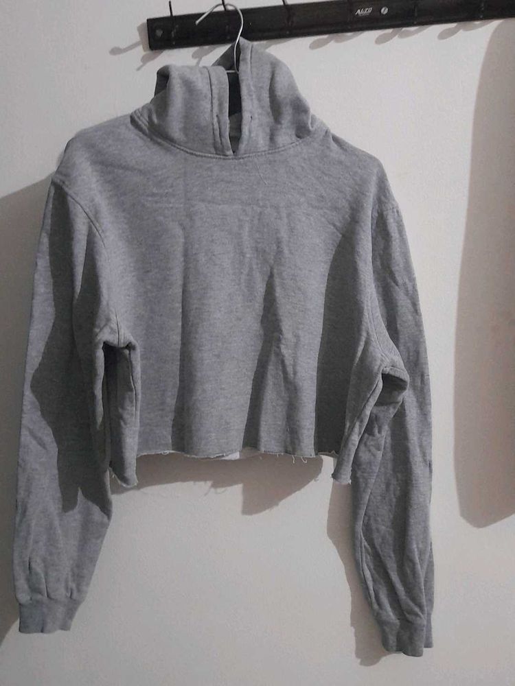 Gray Cropped Hoodie