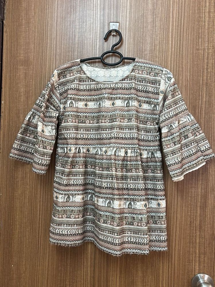 Hues of Brown and Green Patterned Top