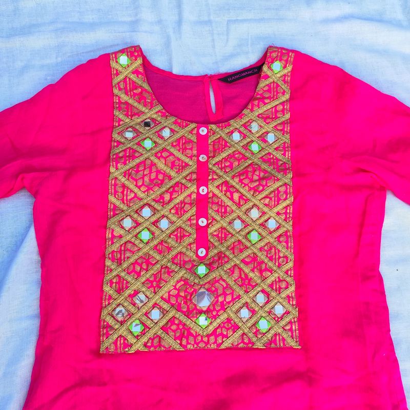 Rangmanch Pink Mirror Work Kurti