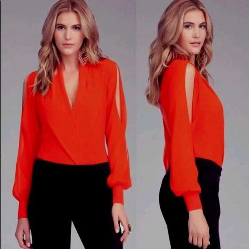 Chic bodysuit Cutout slit bishop Sleeves