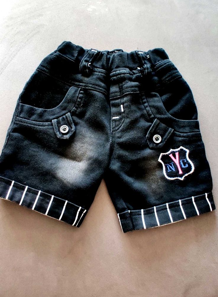 Kids Black Knee Length Denim  Stretchable 🖤