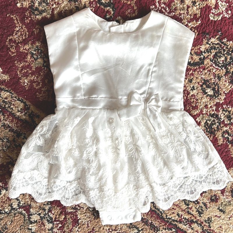 Redtag Baby Frock | White Lace Satin Party Frock