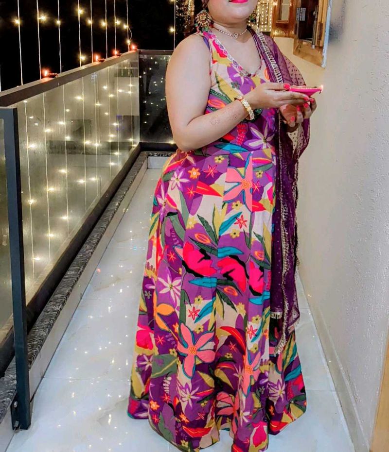 💜 Purple stylish gown with dupatta 💜