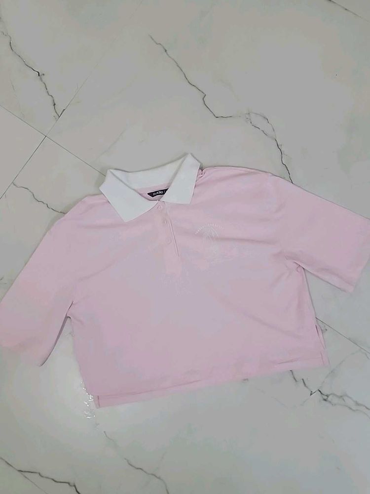 Pink Polo Crop Top