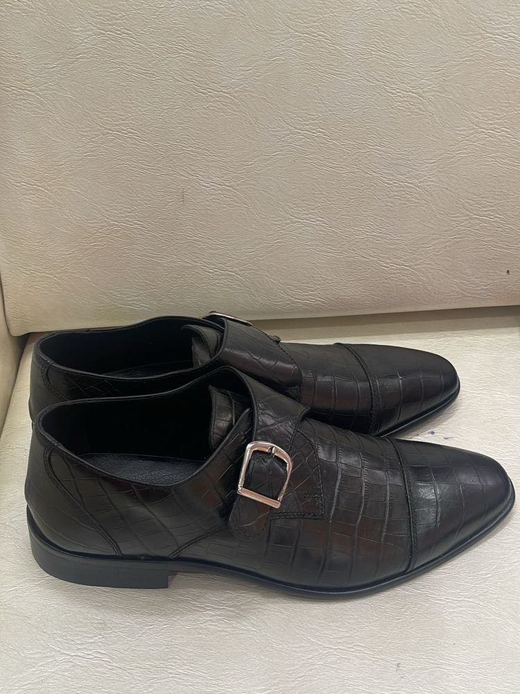 Men&#39;s Black Leather Monk Strap Shoes