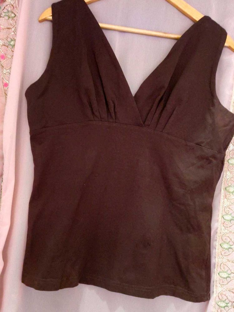 Brown V-Neck Tank Top